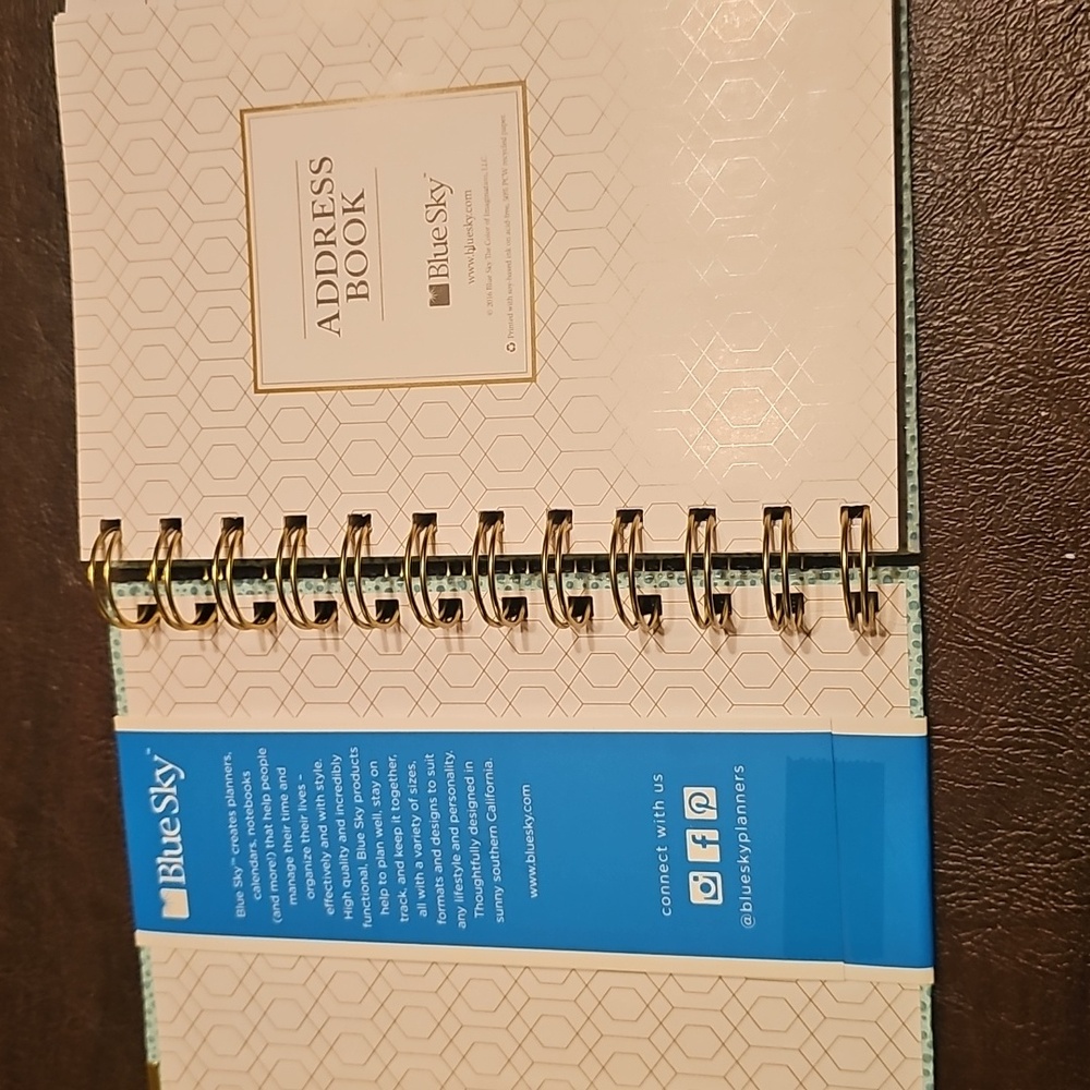 New Blue Sky Textured Address Book with Gold Spiral Tabbed Wedding College - Picture 2 of 4